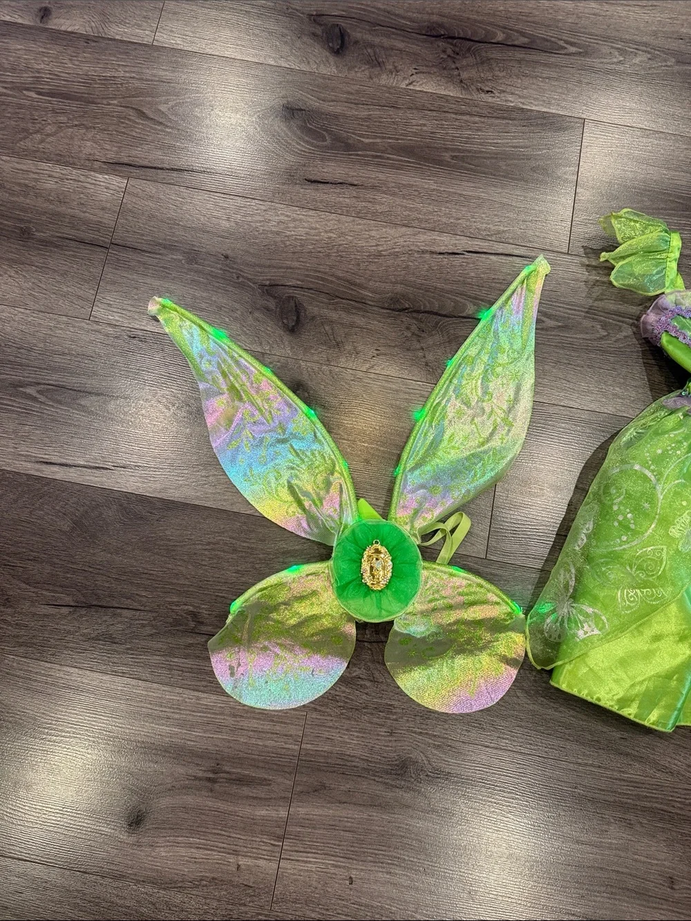 Disney Tinkerbell Green Fairy Tulle Dress Costume with Light Up Wings Halloween